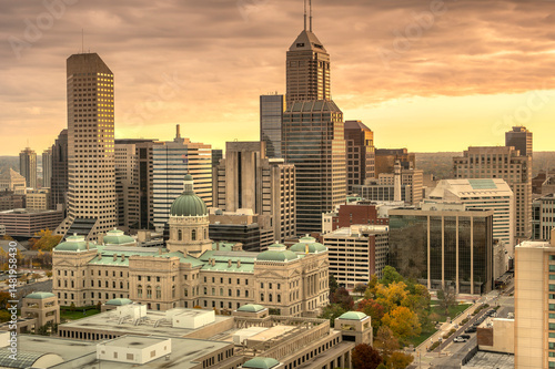 Indianapolis Indiana downtown city skyline with State Capitol building