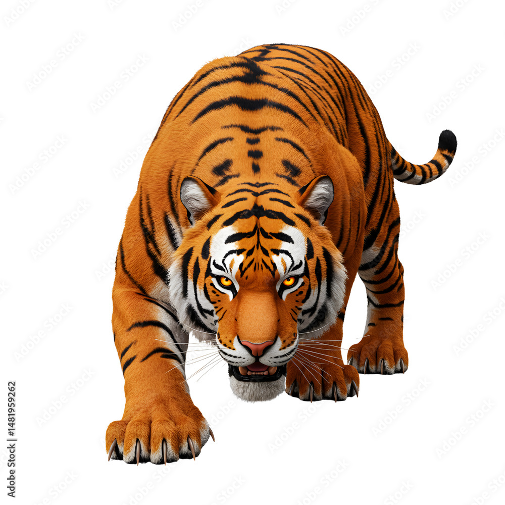 Obraz premium Fierce Bengal Tiger Crawling Forward with Intense Gaze