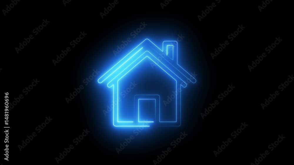 House icon animation by cyan color neon on black background. neon House icon. House icon animation by cyan color neon on black background. neon House icon.