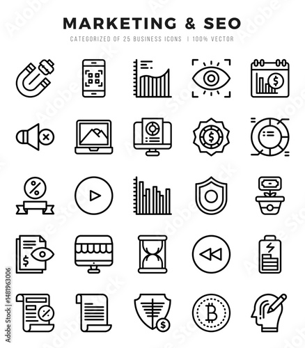 Marketing & SEO icon pack for your website. mobile. presentation. and logo design.