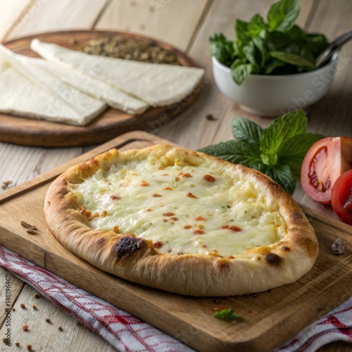 Traditional Turkish Round Cheese Pide photo
