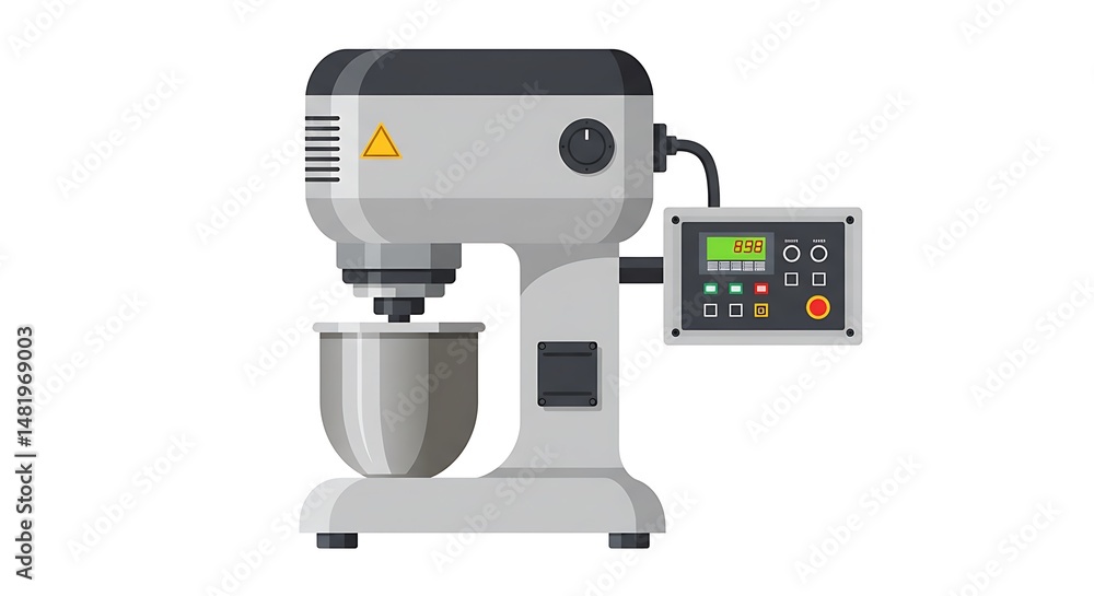 Industrial Stand Mixer with Control Panel on White Industrial Stand Mixer with Control Panel on White