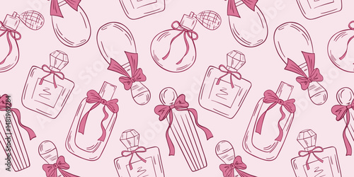 Vintage pattern with perfume bottles and bows