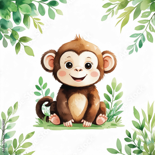 cute baby monkey with leaves