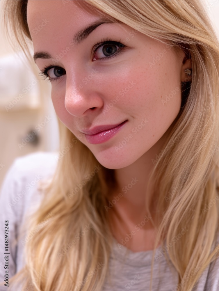 A woman with long blonde hair and a white shirt A woman with long blonde hair and a white shirt