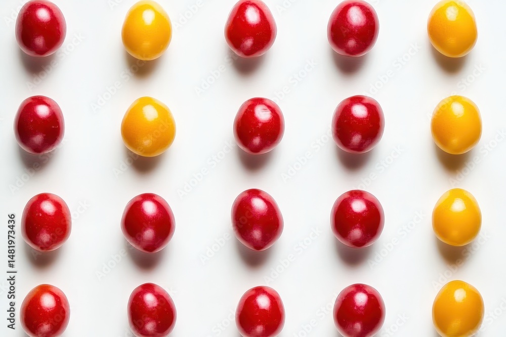Colorful cherry tomatoes arranged in grid pattern Colorful cherry tomatoes arranged in grid pattern