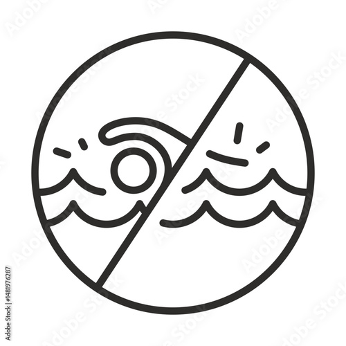 icon of no swimming sign, forbidden swim, do not pool, thin line vector illustration