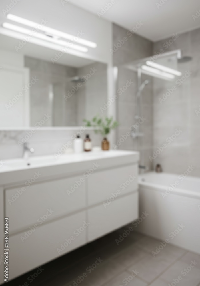 Blurred Photo Modern Minimalist White Bathroom Interior Blurred Photo Modern Minimalist White Bathroom Interior