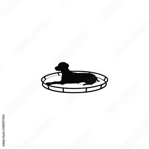 dog round bed silhouette on white background