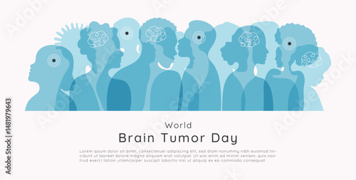 World Brain Tumor day banner template on June 8th. Flat style illustration background design in blue color with copy space