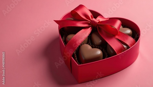 Close-up of a heart-shaped box of chocolates, tied with a ribbon , affection, creamy, holiday