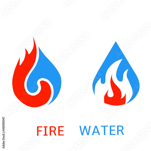 Set of red fire and blue water combination logo designs