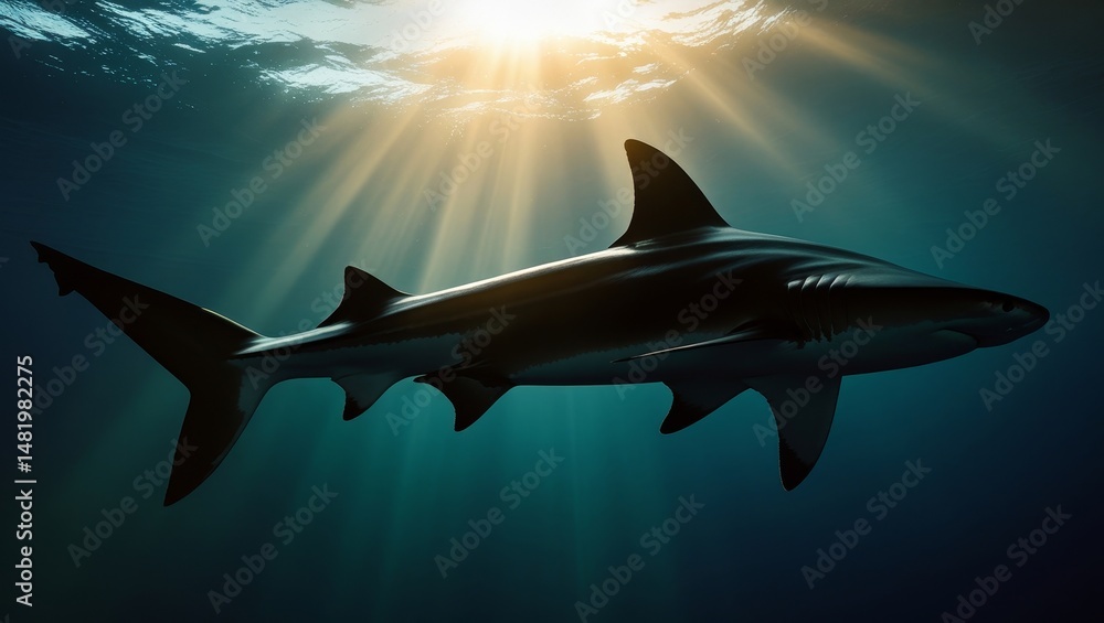 Fototapeta premium Great Shark (Sphyrna mokarran) Silhouette