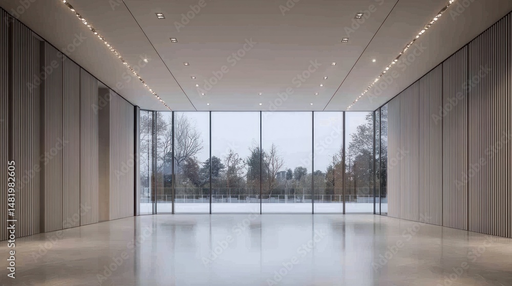 Fototapeta premium Modern interior with snowy landscape view