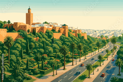 Rabat Scene with Kasbah, Gardens, and Broad Streets