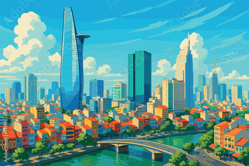 Vibrant Daytime Scene of Ho Chi Minh City with Bitexco Tower