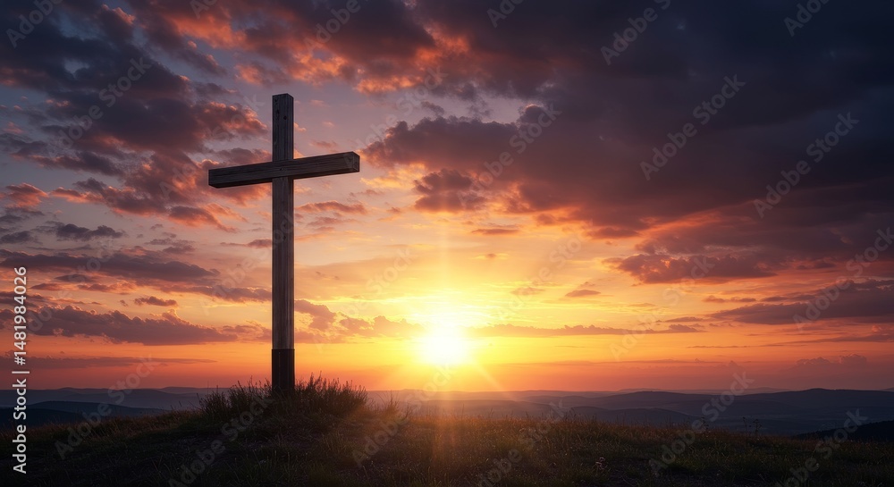 Christian Cross Silhouette at Sunset 3D Illustration Christian Cross Silhouette at Sunset 3D Illustration