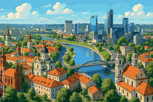 Panorama of Vilnius with Churches and Contrasting Architecture
