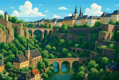 Scenic View of Luxembourg City with Gorges and Fortifications