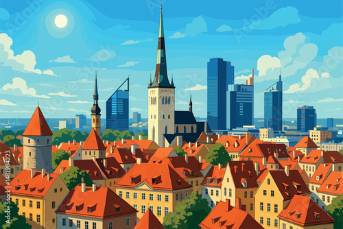 Modern Tallinn Skyline Rising Behind Historic Old Town