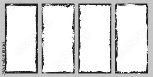 Set of frames in grunge style. Isolated empty borders on white background. Design elements for banner, poster, photo frame, social media.