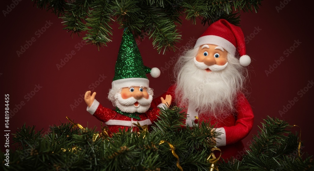 Christmas Cheer Santa Claus and Elf in Festive Setting Christmas Cheer Santa Claus and Elf in Festive Setting