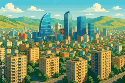 Ulaanbaatar Skyline with Glass Towers and Steppe Hills