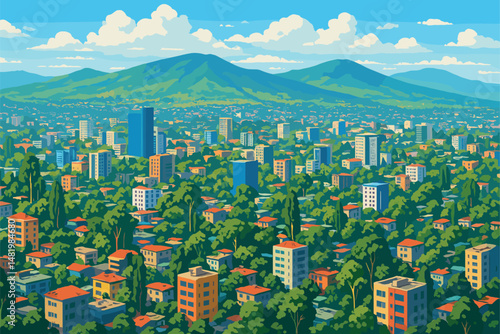 Addis Ababa Cityscape with Mountains and Dense Blocks