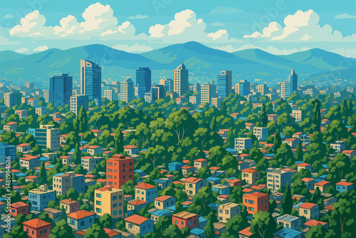 Addis Ababa Cityscape with Mountains and Dense Blocks