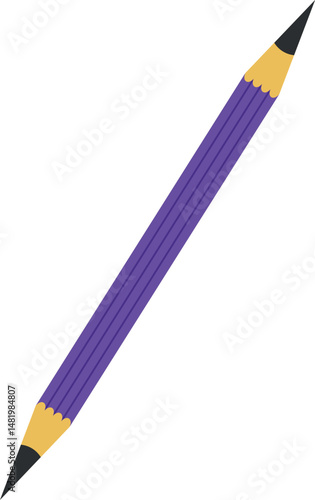Simple pencil sharpened on both sides. Simple pencil of purple color. School supplies. Soon to school. Isolated vector illustration in flat style.