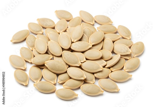 Pile of pumpkin seeds on white background