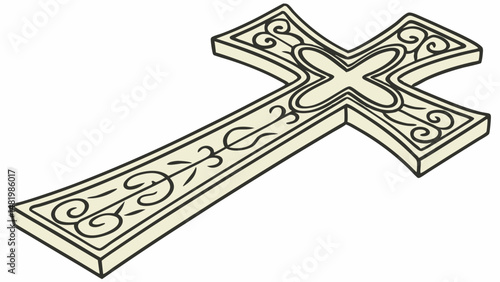 Vector SVG simple golden cross with intricate carvings, symbolizing faith and spirituality, showcases elegant design and craftsmanship