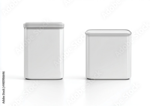 Two blank white metal tins, different sizes, isolated