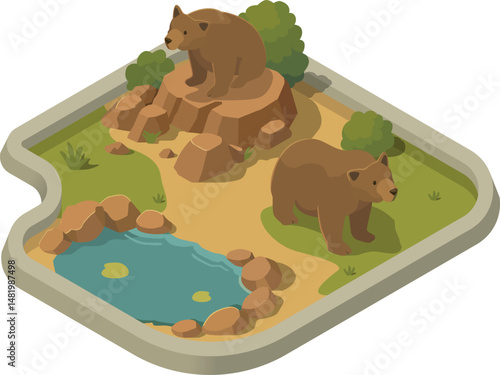  Isometric bear enclosure in zoo