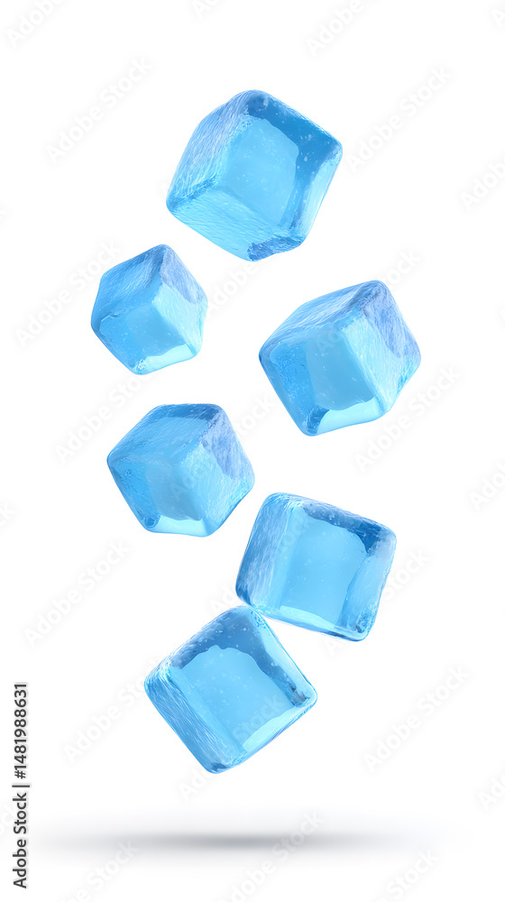 Ice cubes floating in mid-air, isolated on white background Ice cubes floating in mid-air, isolated on white background