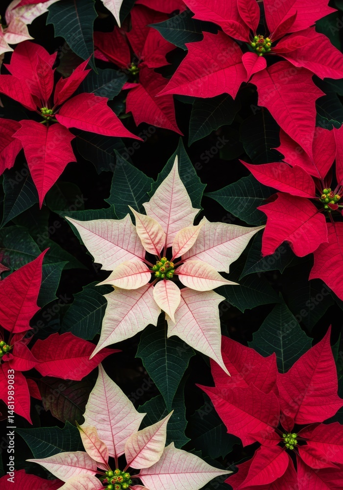 Close Up Photo of Red and White Poinsettias Close Up Photo of Red and White Poinsettias