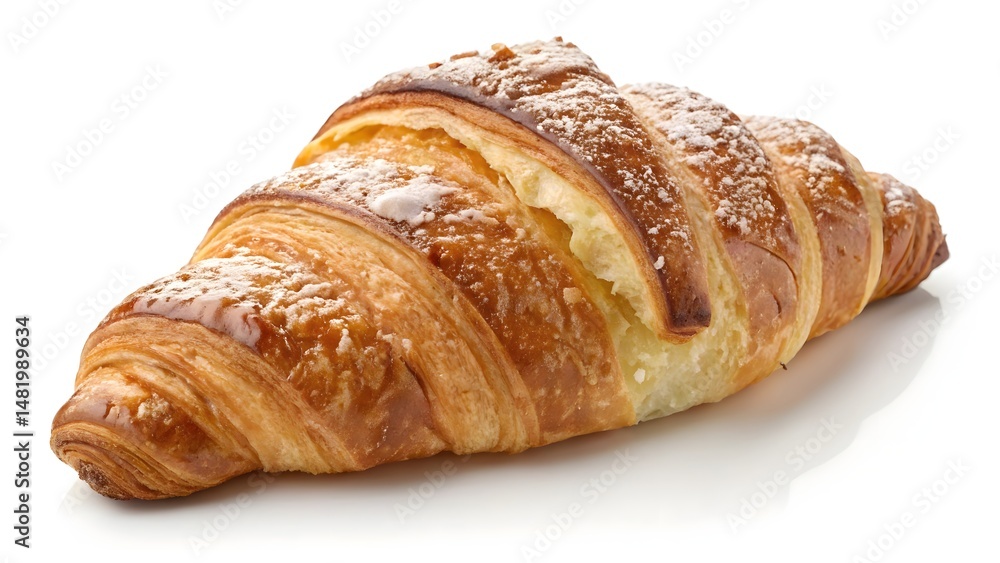 Freshly Baked Butter Croissant with Sugar Dusting. Ideal for bakery promotion or breakfast-themed content
Freshly Baked Butter Croissant with Sugar Dusting. Ideal for bakery promotion or breakfast-themed content