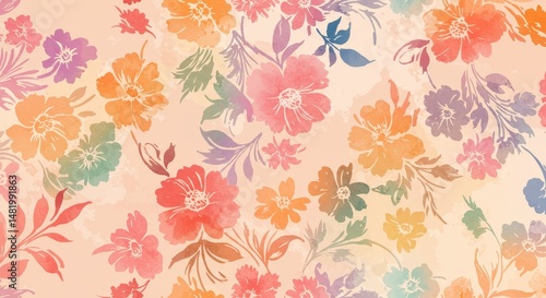 Wallpaper Mural Colorful Seamless Floral Pattern Background Illustration Torontodigital.ca