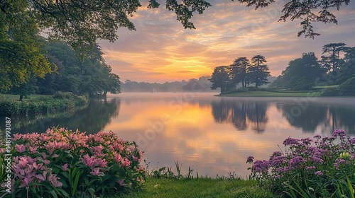 peaceful dawn at stourhead gardens england landscape