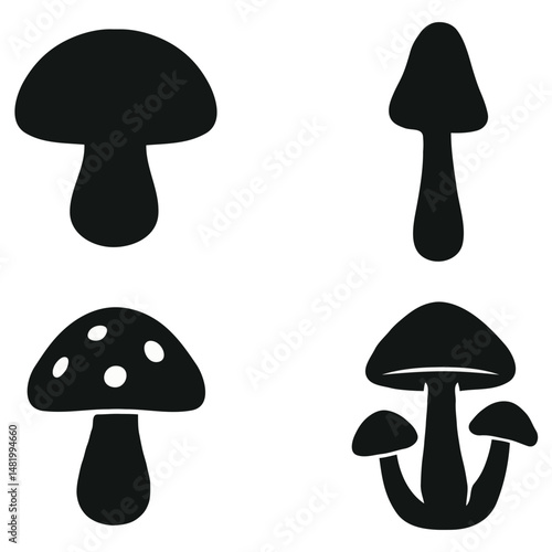 Different types of mushrooms silhouettes