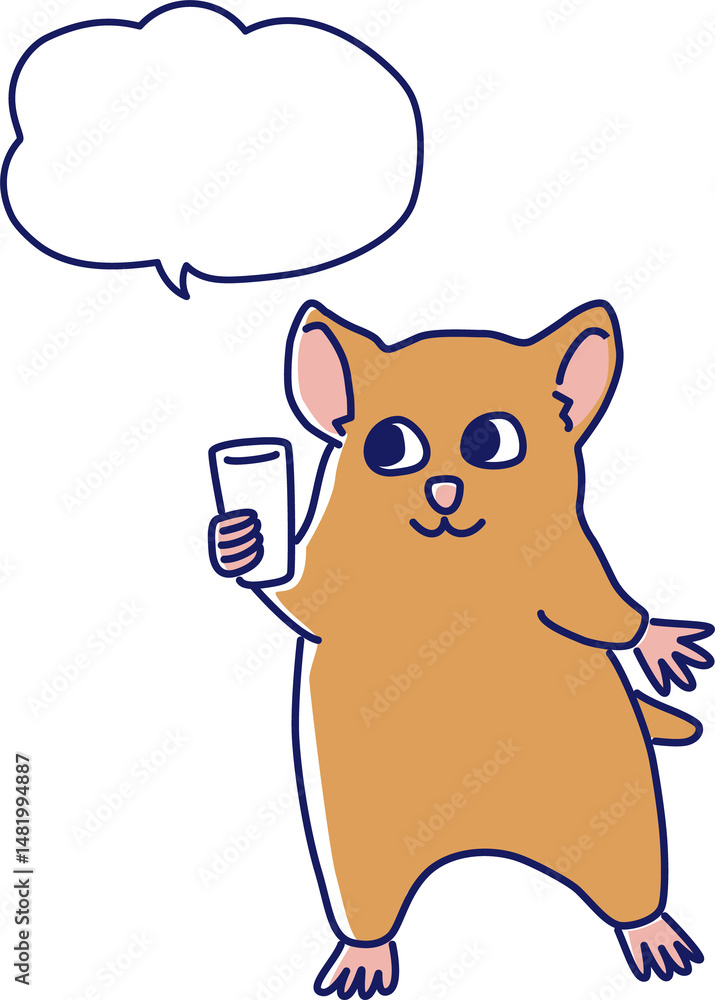 おかわりをアピールするかわいいネズミの吹き出し付きイラスト おかわりをアピールするかわいいネズミの吹き出し付きイラスト