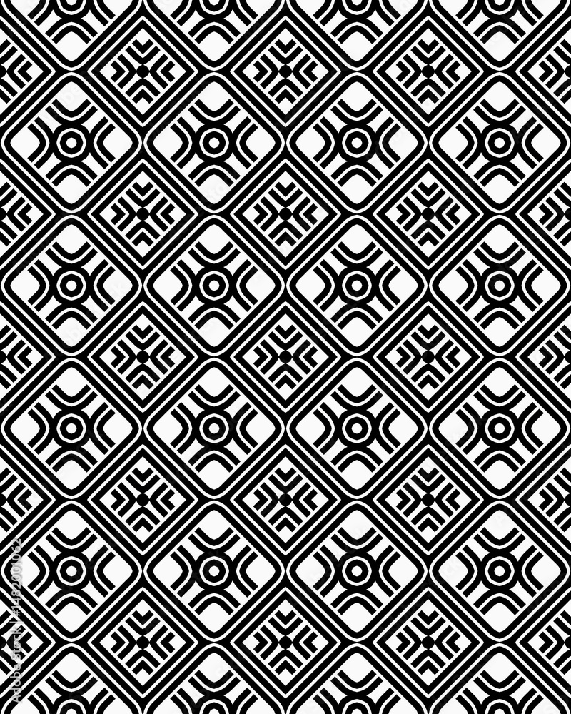 Detailed black and white geometric design showcases repeating diamond shapes filled with unique patterns, creating a striking visual effect Detailed black and white geometric design showcases repeating diamond shapes filled with unique patterns, creating a striking visual effect
