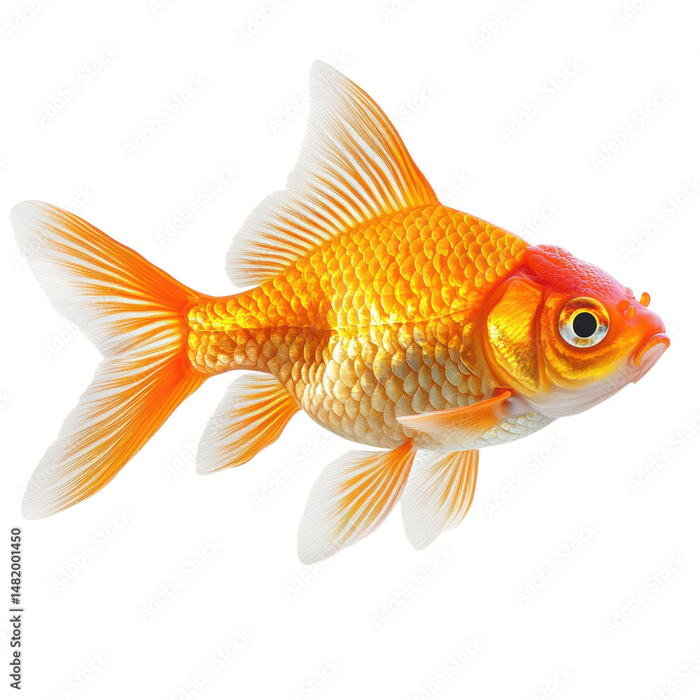 Vivid orange goldfish fins flared scales shimmering isolated on black on transparent background Vivid orange goldfish fins flared scales shimmering isolated on black on transparent background