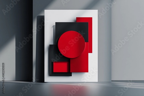 Free Download Dynamic Interplay of Shapes in Bold Black and Red Against Minimalist Backdrop Generative AI - GFXLoad