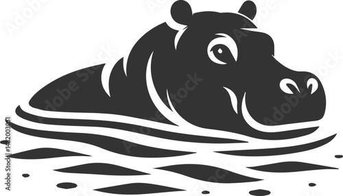 Big animal hippo vector silhouette isolated