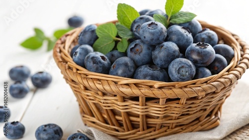 Wallpaper Mural Fresh Blueberries in Wicker Basket with Natural Lighting Studio Shot Torontodigital.ca