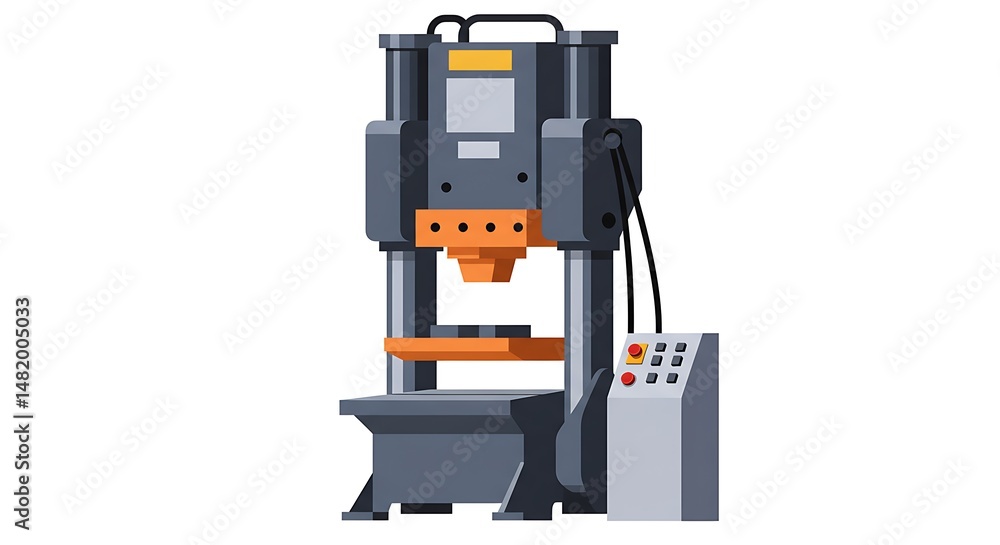 Operating Hydraulic Press Machine with Control Panel Illustration Operating Hydraulic Press Machine with Control Panel Illustration
