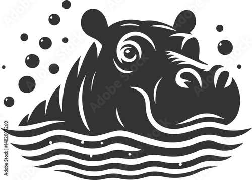 Big animal hippo vector silhouette isolated