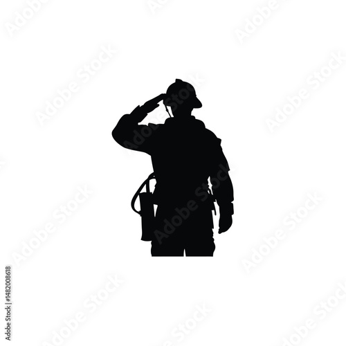 Salute given by firefighter silhouette on white background