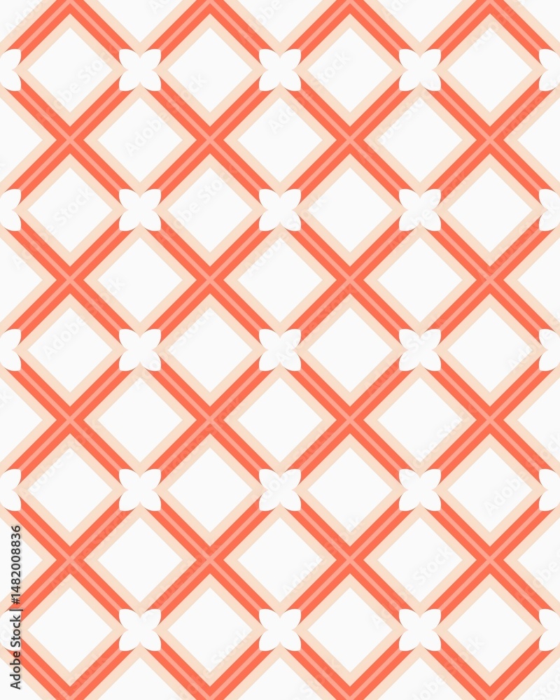 Fototapeta premium A vibrant grid of interlocking diamonds displays a red and white pattern that enhances contemporary interior design and art projects